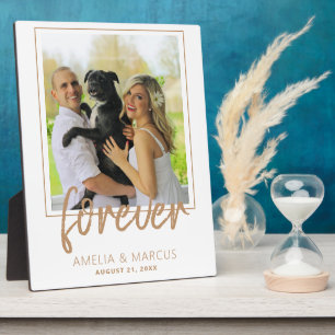 Forever Golden Script Wedding Keepsake Photo Plaque