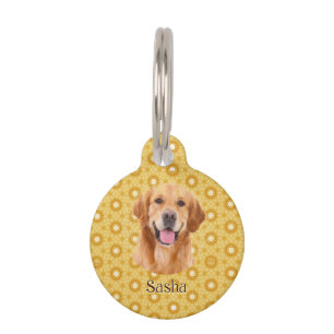 "Forever Golden Stylish Golden Retriever Floral  Pet Tag