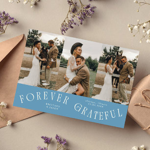 Forever Grateful Denim Blue Wedding Multi Photo Thank You Card