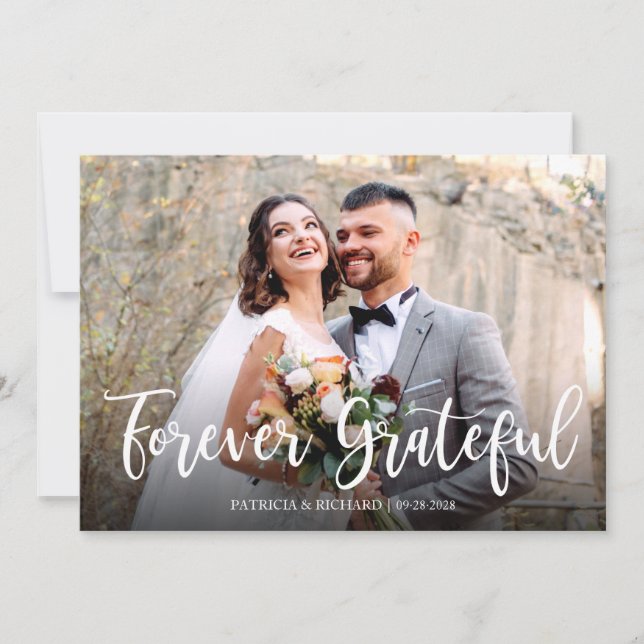 Forever Grateful Elegant Photo Wedding Thank You Card (Front)