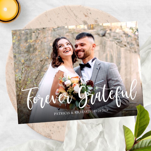 Forever Grateful Elegant Photo Wedding Thank You Postcard (Creator Uploaded)