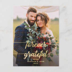 Forever Grateful Gold Photo Wedding Thank you Postcard