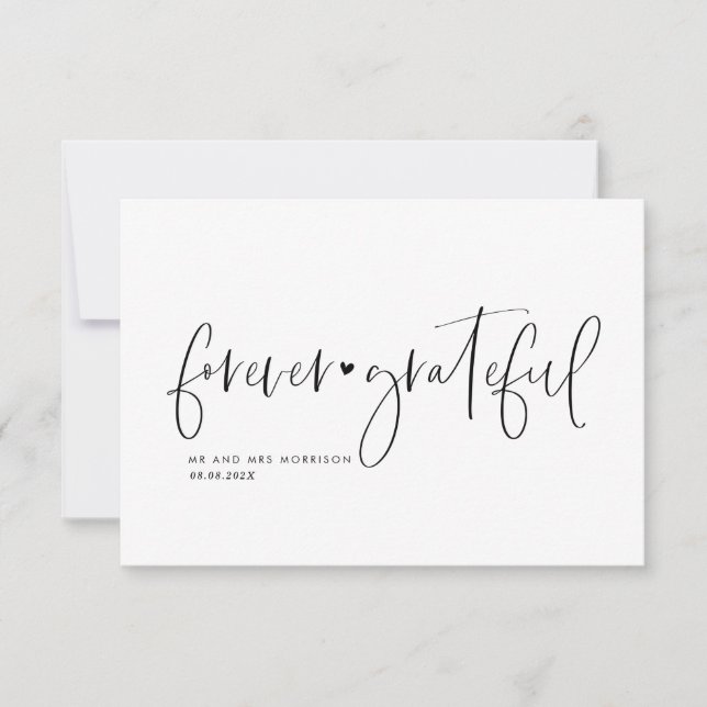 Forever grateful lettering wedding thank you card (Front)