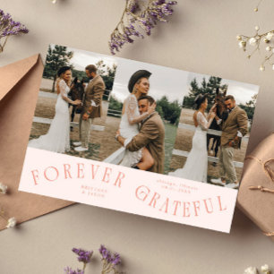 Forever Grateful Peach Wedding Multi Photo Thank You Card