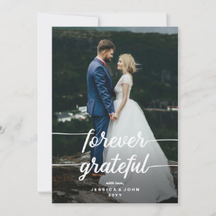 Forever Grateful Rustic Script 2 Photo Wedding Thank You Card