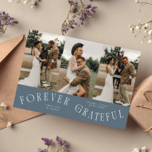 Forever Grateful Slate Blue Wedding Multi Photo  Thank You Card