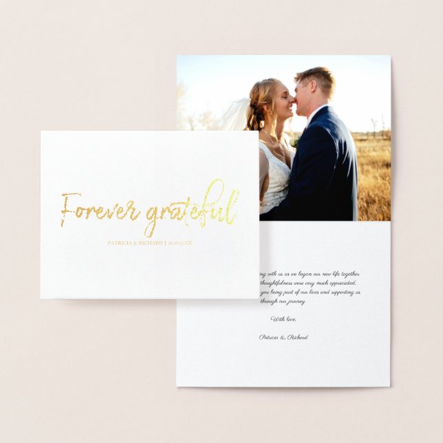 Forever Grateful Stylish Wedding Thank You Photo Foil Card (Display)
