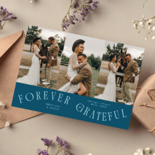 Forever Grateful Teal Wedding Multi Photo  Thank You Card
