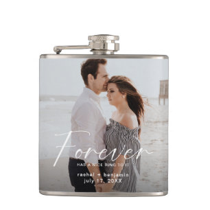 Forever has a nice ring Modern Photo Engagement  Hip Flask