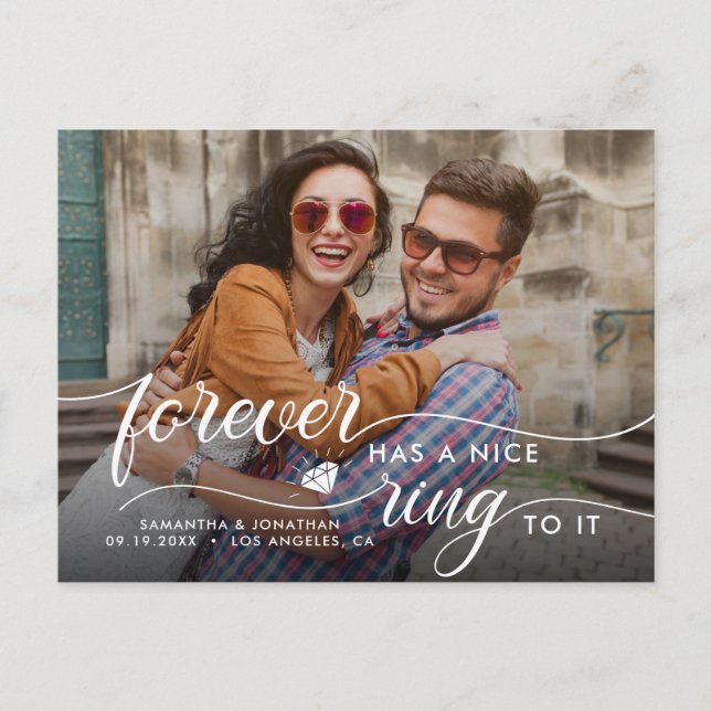 Forever Has A Nice Ring To It Wedding  Announcement Postcard (Front)