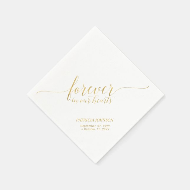 Forever Hearts | Elegant Gold Script Memorial Napkin (Corner)