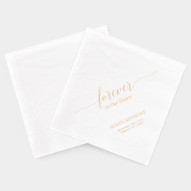 Forever Hearts | Elegant Script Memorial Funeral Foil Napkins (Back)