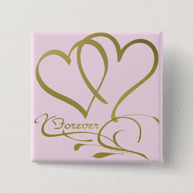 Forever Hearts Gold editable background colours 15 Cm Square Badge (Front)