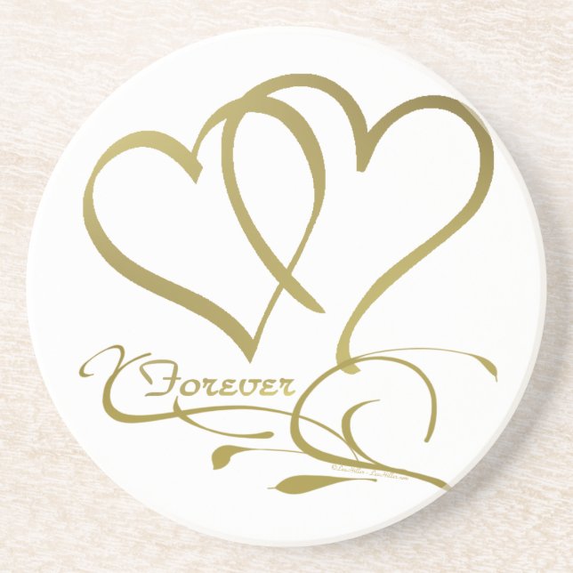 Forever Hearts Gold editable background colours Coaster (Front)
