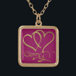 Forever Hearts Gold editable background colours Gold Plated Necklace<br><div class="desc">Customise with names,  dates and background colours.</div>