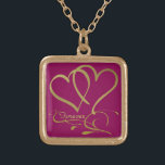 Forever Hearts Gold editable background colours Gold Plated Necklace<br><div class="desc">Customise with names,  dates and background colours.</div>