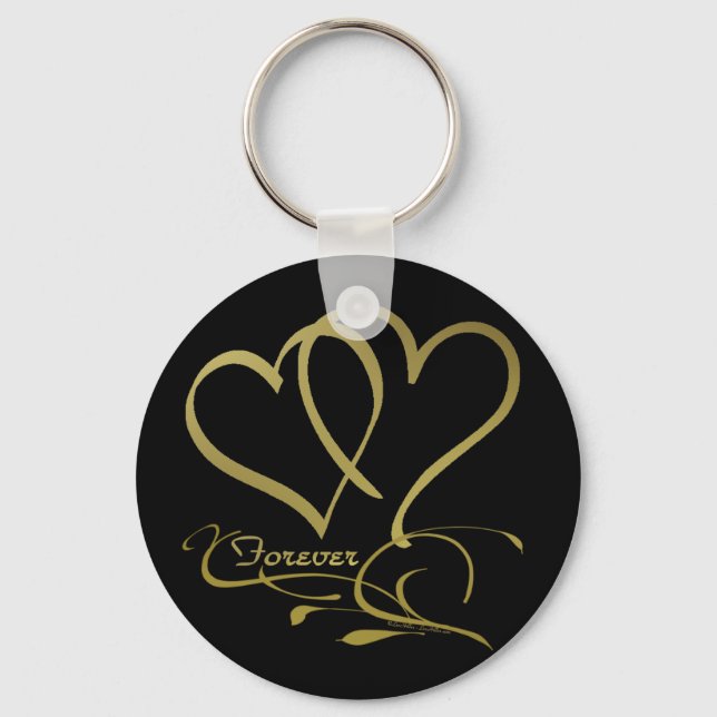 Forever Hearts Gold editable background colours Key Ring (Front)