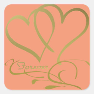 Forever Hearts Gold editable background colours Square Sticker