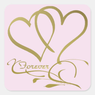 Forever Hearts Gold on Pink Square Sticker
