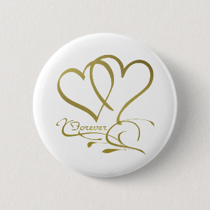 Forever Hearts Gold on White 6 Cm Round Badge