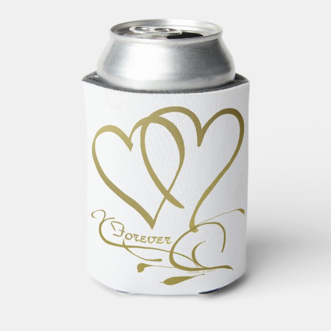 Forever Hearts Gold on White Can Cooler (Can Back)