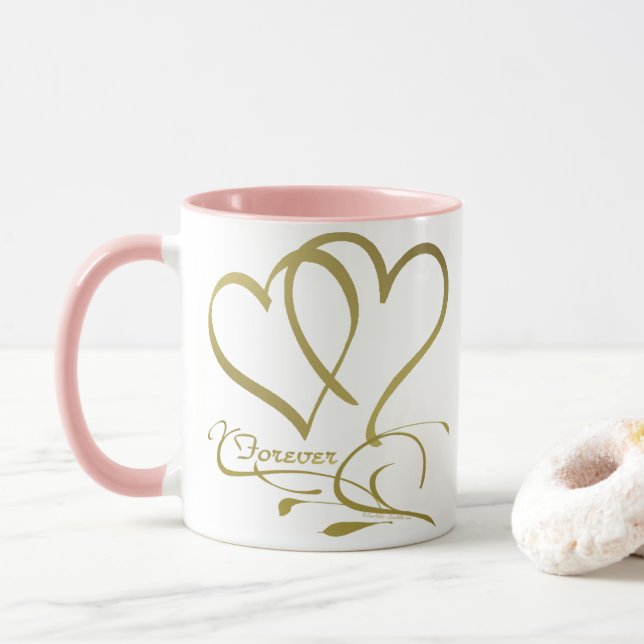 Forever Hearts Gold on White Mug (With Donut)
