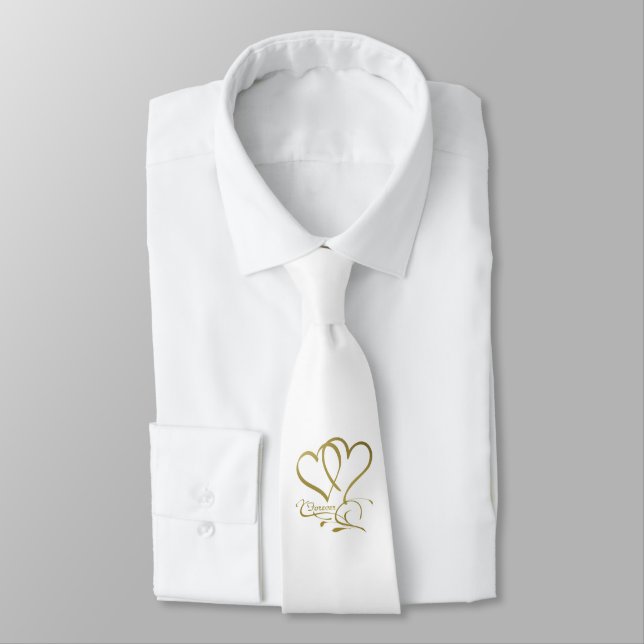 Forever Hearts Gold on White Tie (Tied)