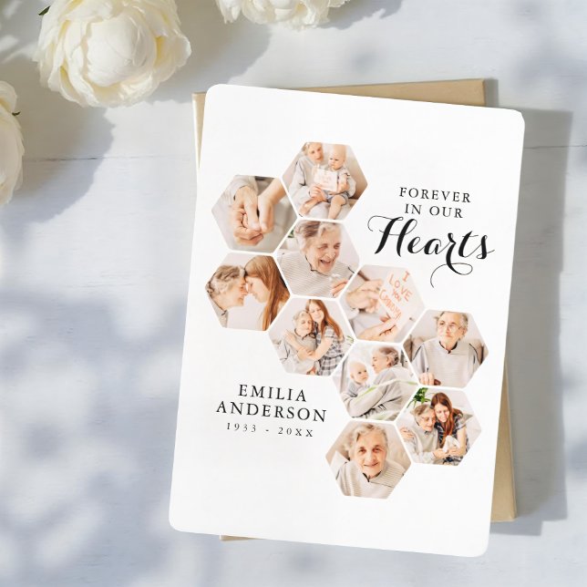 Forever Hearts Memorial Modern 10 Photos Card (Creator Uploaded)