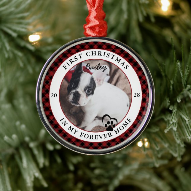 Forever Home Dog's First Christmas Metal Ornament (Tree)
