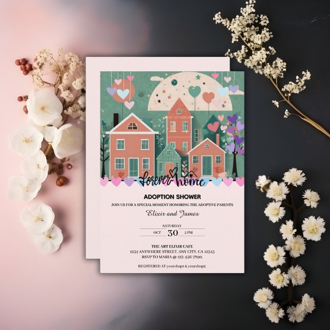 Forever Home Pastel Hearts Adoption Foster Shower Invitation (Creator Uploaded)