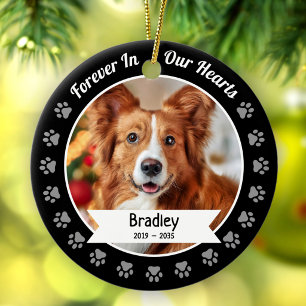 Forever in Hearts Pet Photo Black White Memorial Ceramic Ornament