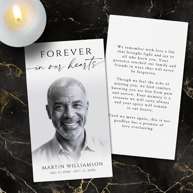 Forever in Hearts Photo Simple Funeral Prayer Card (Creator Uploaded)