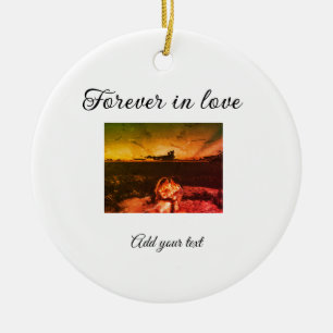 Forever in love add couple photo wedding engaged a ceramic ornament