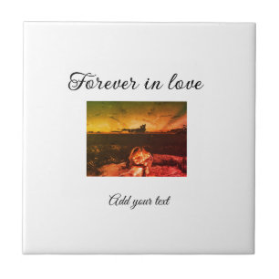 Forever in love add couple photo wedding engaged a ceramic tile