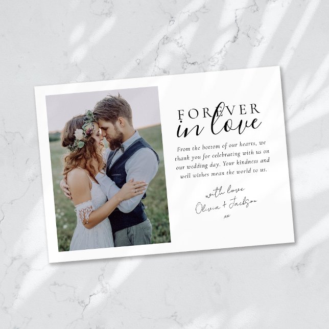Forever in Love Calligraphy Wedding Photo Thank You Card (Creator Uploaded)