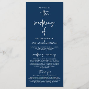 Forever in love, Modern Navy Blue Wedding Program