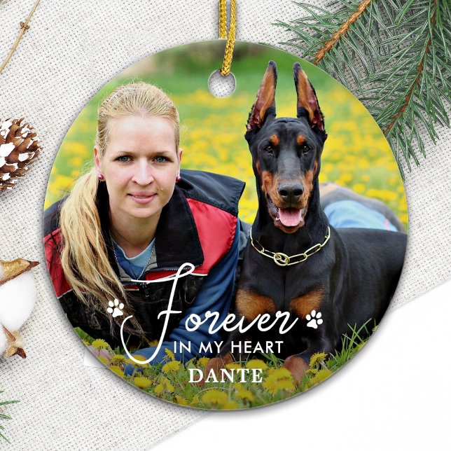 Forever in my Heart Custom Pet Dog Photo Memorial Ceramic Ornament (Creator Uploaded)