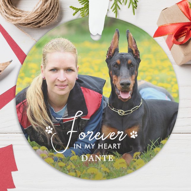 Forever in my Heart Custom Pet Dog Photo Memorial Ornament (Creator Uploaded)