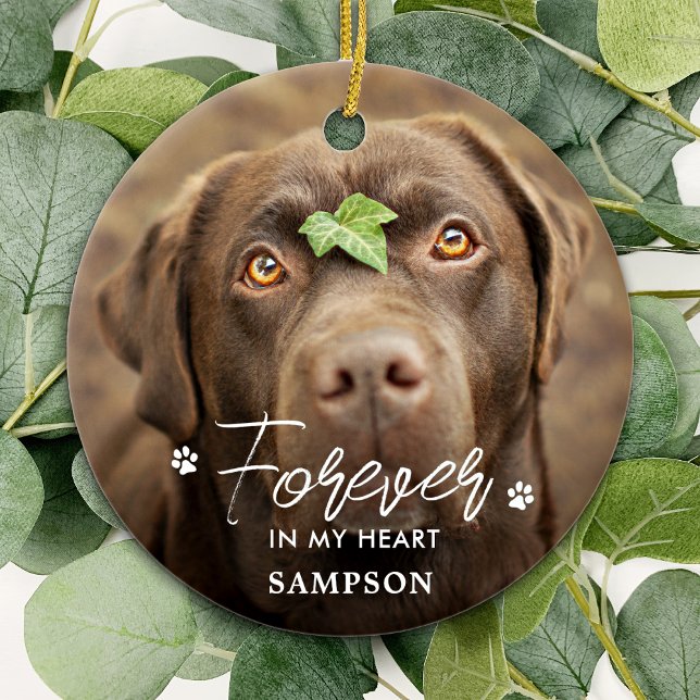Forever in my Heart - Paw Prints Pet Dog 2 Photo Ceramic Ornament (Creator Uploaded)