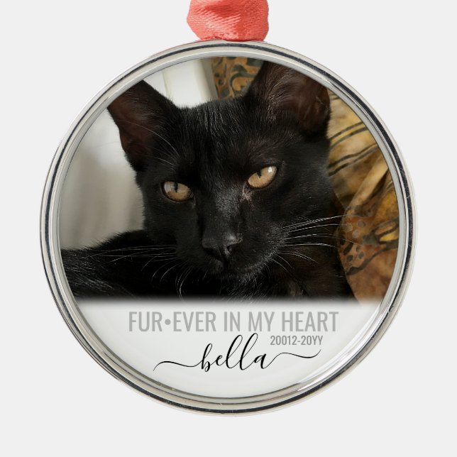 Forever in my Heart Pet Memorial Keepsake Silver Metal Ornament (Front)