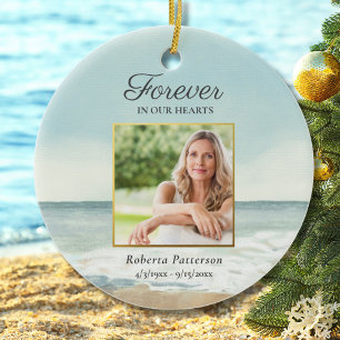 Forever in Our Heart Beach Funeral Memorial Photo  Ceramic Ornament