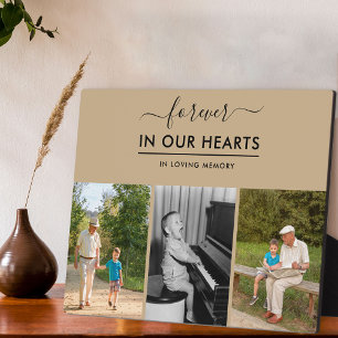 Forever in our Hearts 3 Photo Custom Beige Plaque