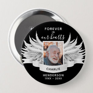 Forever In Our Hearts Angel Wings Photo Funeral 10 Cm Round Badge