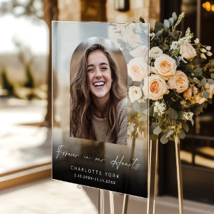 Forever in our hearts Arch Photo Funeral Welcome Acrylic Sign