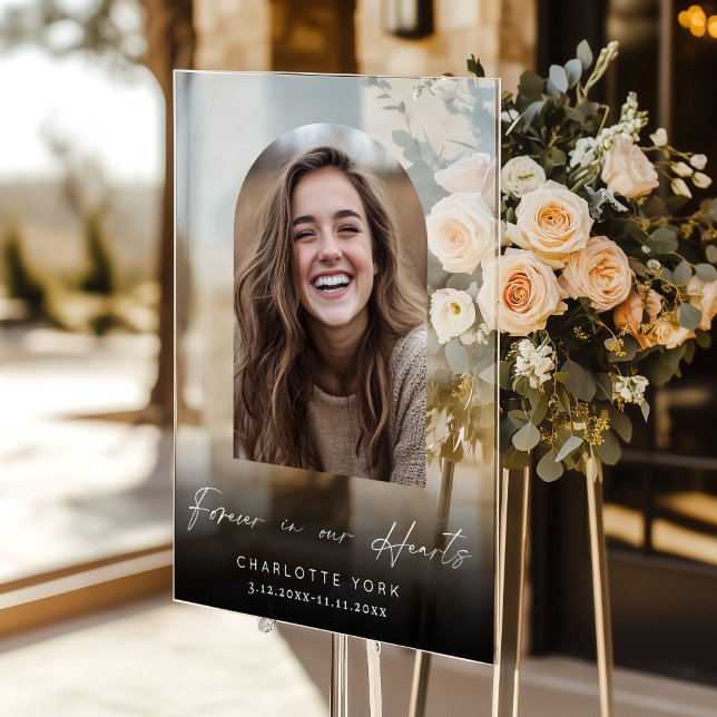 Forever in our hearts Arch Photo Funeral Welcome Acrylic Sign (Creator Uploaded)