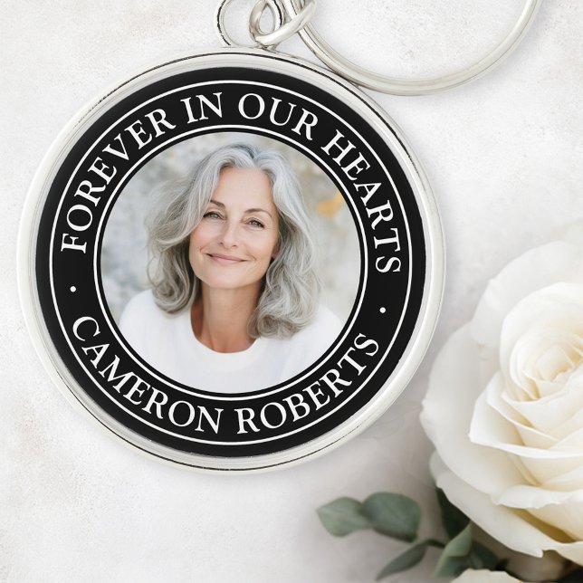 Forever in our hearts black border photo memorial key ring (Forever in our hearts black border photo memorial keychain)