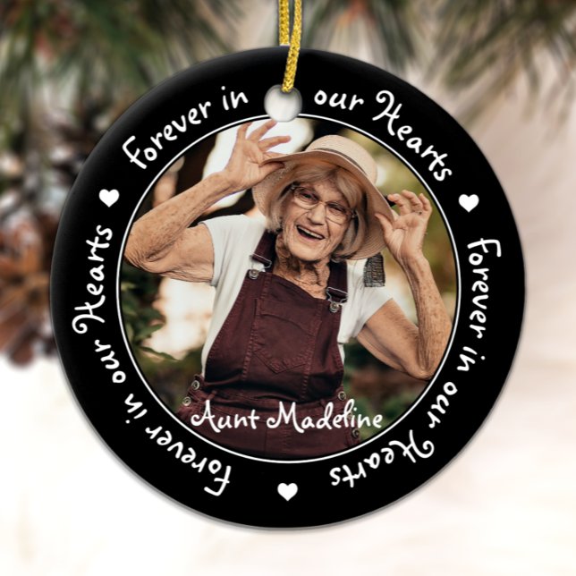 Forever in our Hearts Black Photo Memorials Ceramic Ornament (Creator Uploaded)