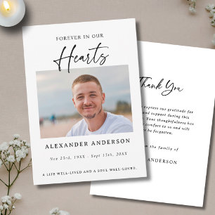 Forever in Our Hearts Black White Funeral Thank You Card