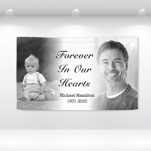 Forever In Our Hearts Black & White Photo Memorial Banner
