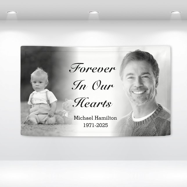Forever In Our Hearts Black & White Photo Memorial Banner (Forever In Our Hearts Black & White Photo Memorial Banner
)